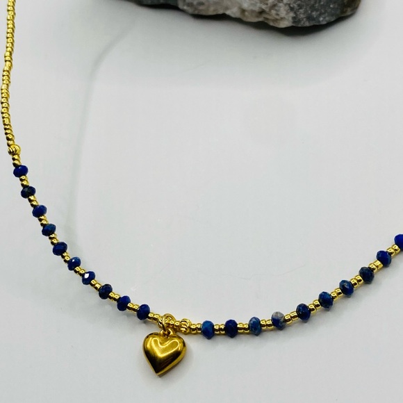 NEW Gold & Lapis Heart Layering Necklace - Picture 5 of 7